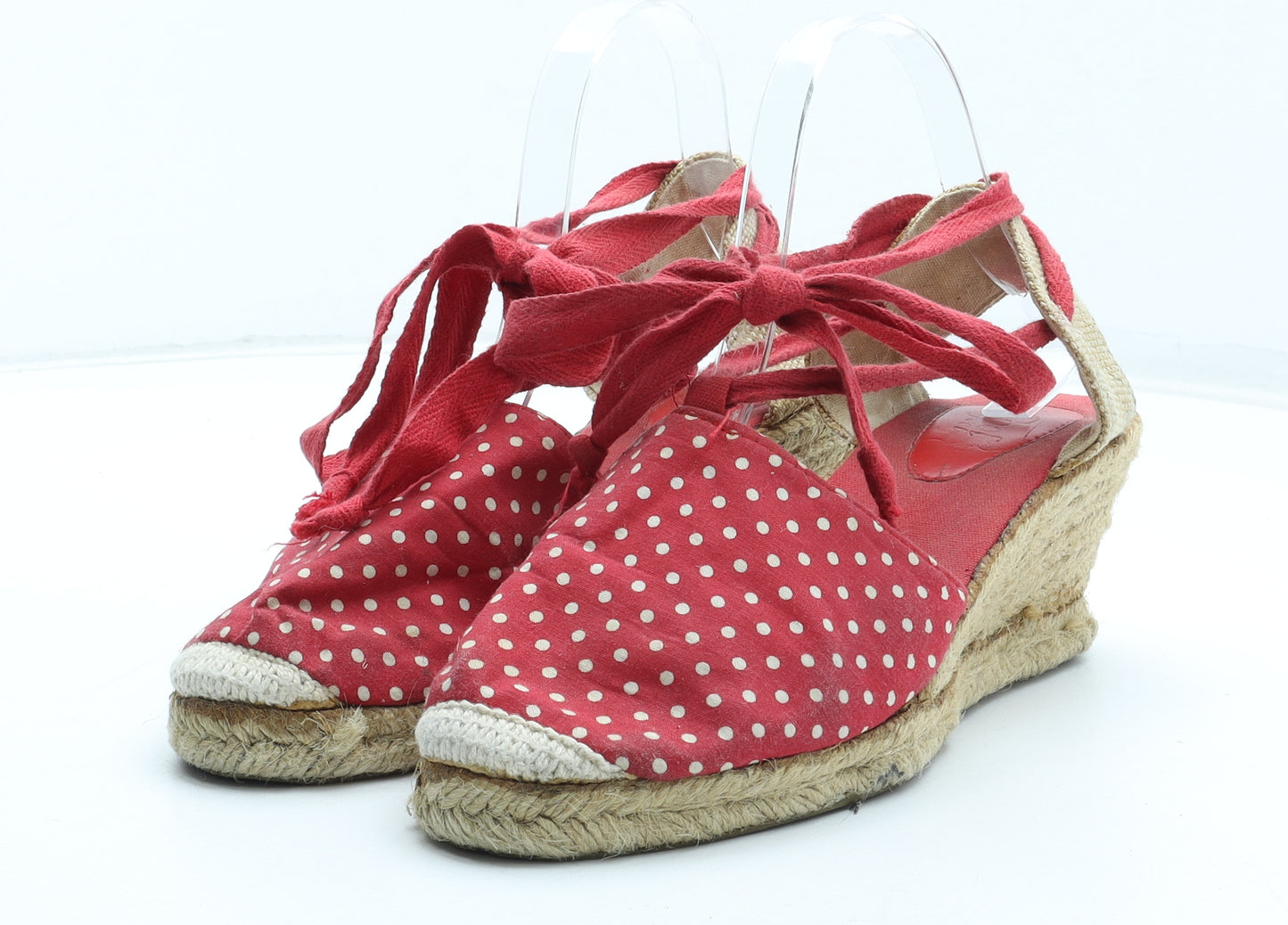 New Look Womens Red Polka Dot Polyester Espadrille Heel UK
