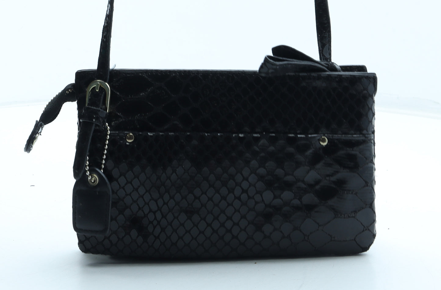 Clarks Womens Black Polyurethane Shoulder Bag Size Small - Croc Texture