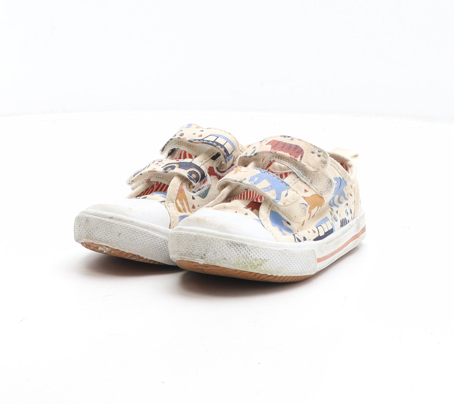 JoJo Maman Bébé Boys Beige Geometric Fabric Trainer UK 7 - Safari Animal Pattern