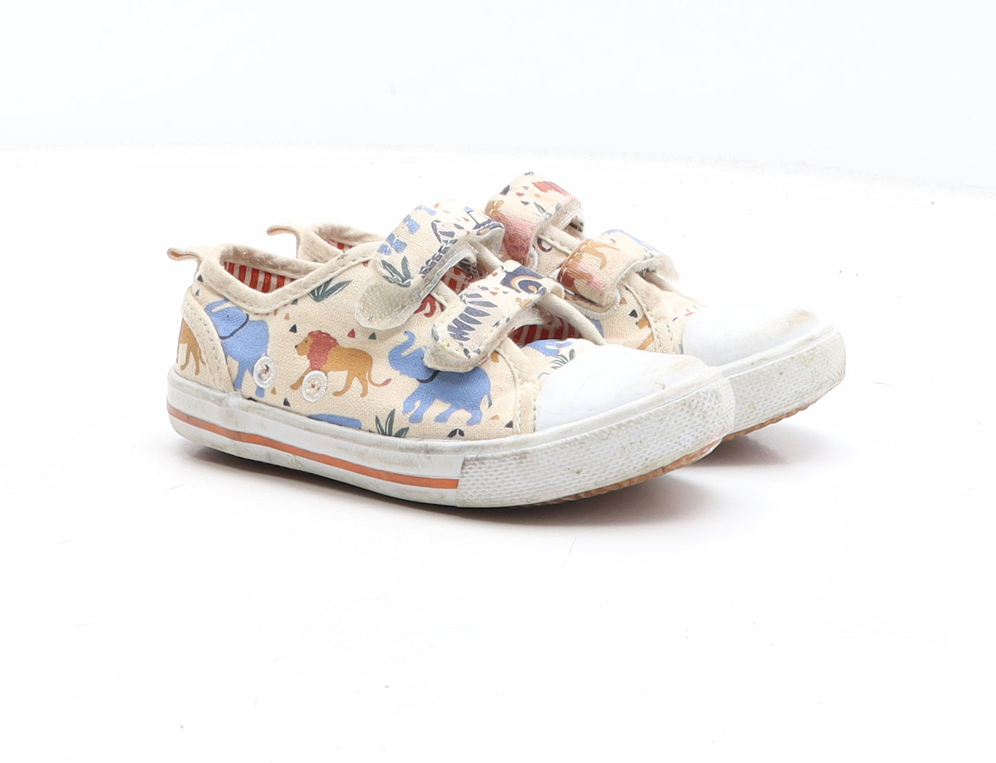 JoJo Maman Bébé Boys Beige Geometric Fabric Trainer UK 7 - Safari Animal Pattern