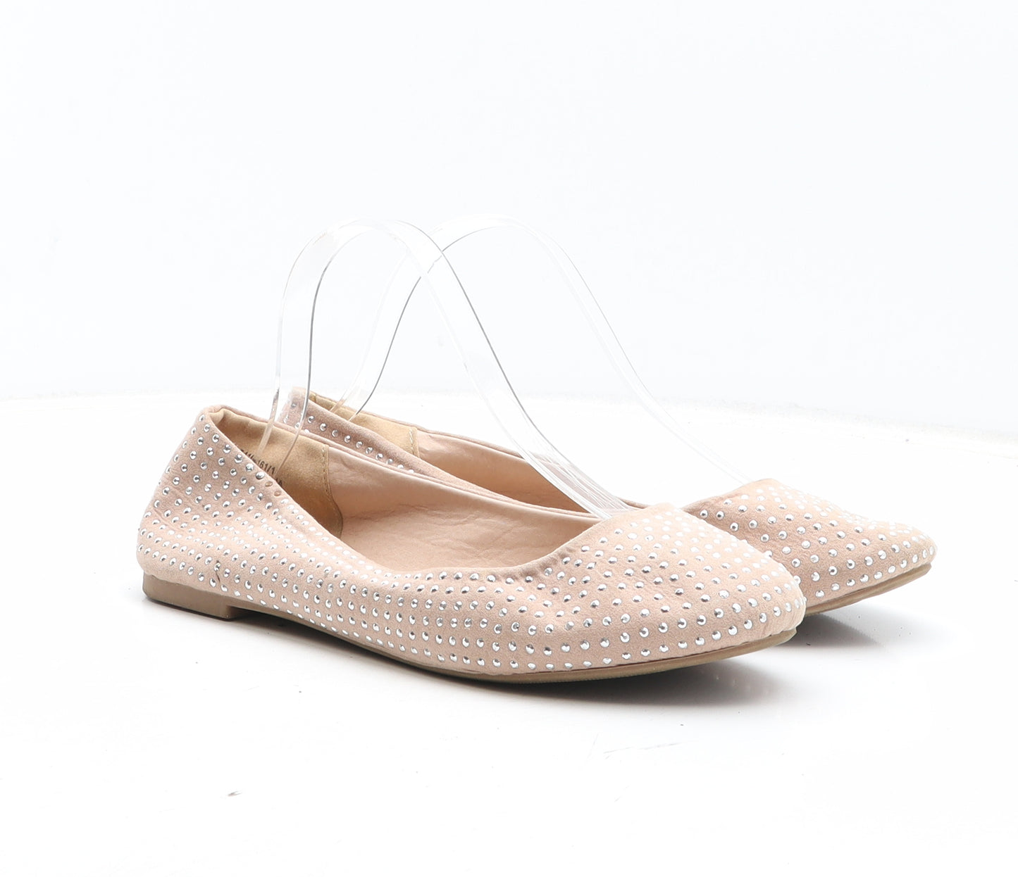 New Look Womens Pink Polka Dot Fabric Flat UK