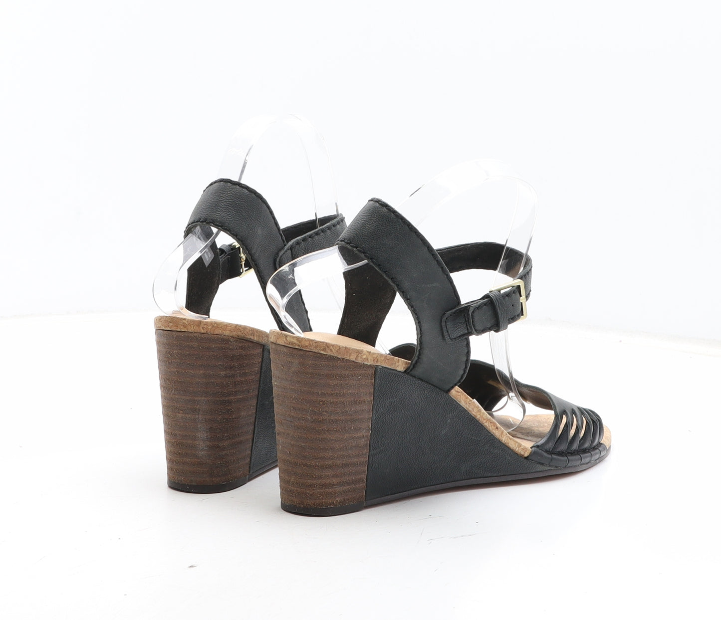 Clarks Womens Black Leather Strappy Heel UK