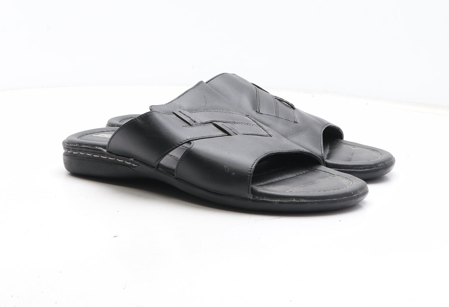 Bata Mens Black Leather Slip On Sandal UK 9