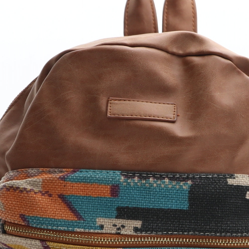 Preworn Womens Brown Geometric Polyurethane Backpack Size Medium