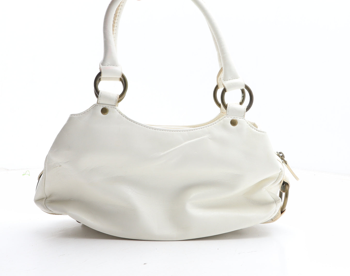 Preworn Womens Ivory Polyurethane Top Handle Bag Size Medium