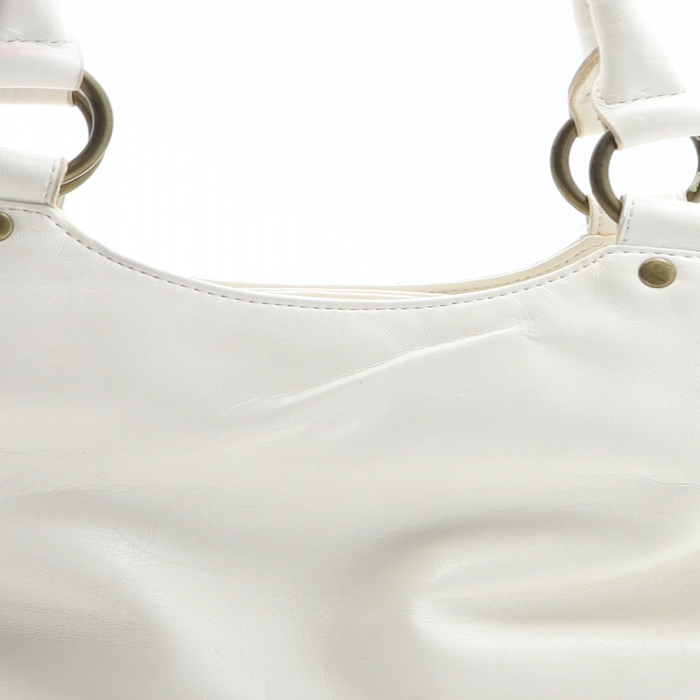 Preworn Womens Ivory Polyurethane Top Handle Bag Size Medium