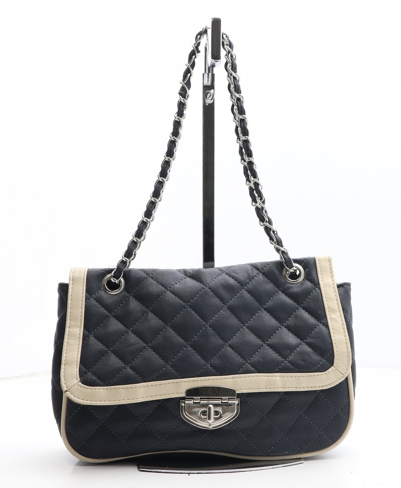 Preworn Womens Blue Colorblock Polyurethane Shoulder Bag Size Medium