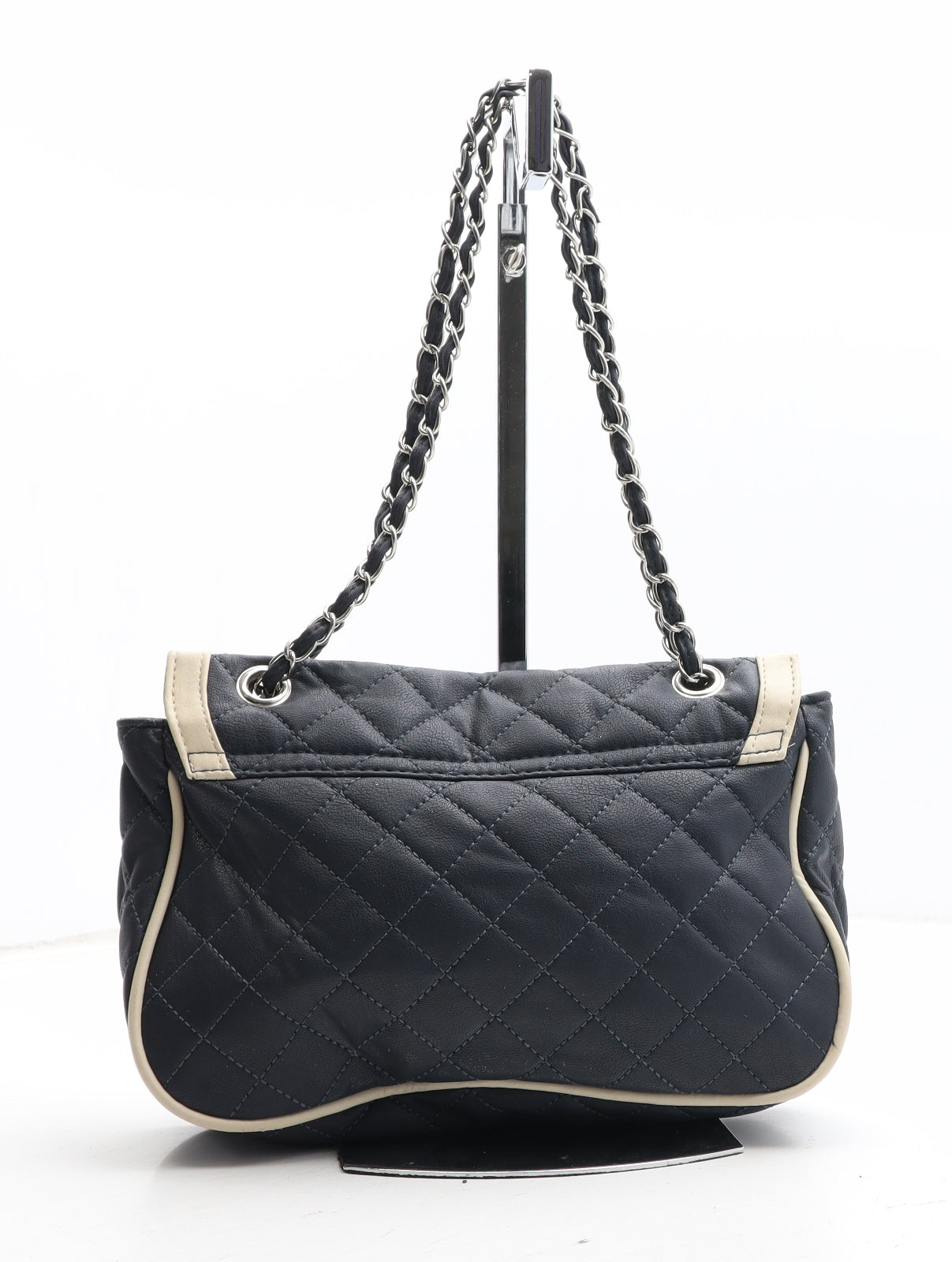 Preworn Womens Blue Colorblock Polyurethane Shoulder Bag Size Medium