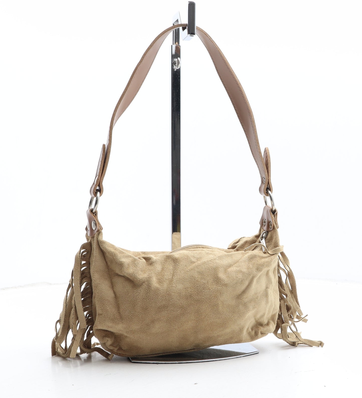 Preworn Womens Beige Polyurethane Shoulder Bag Size Small