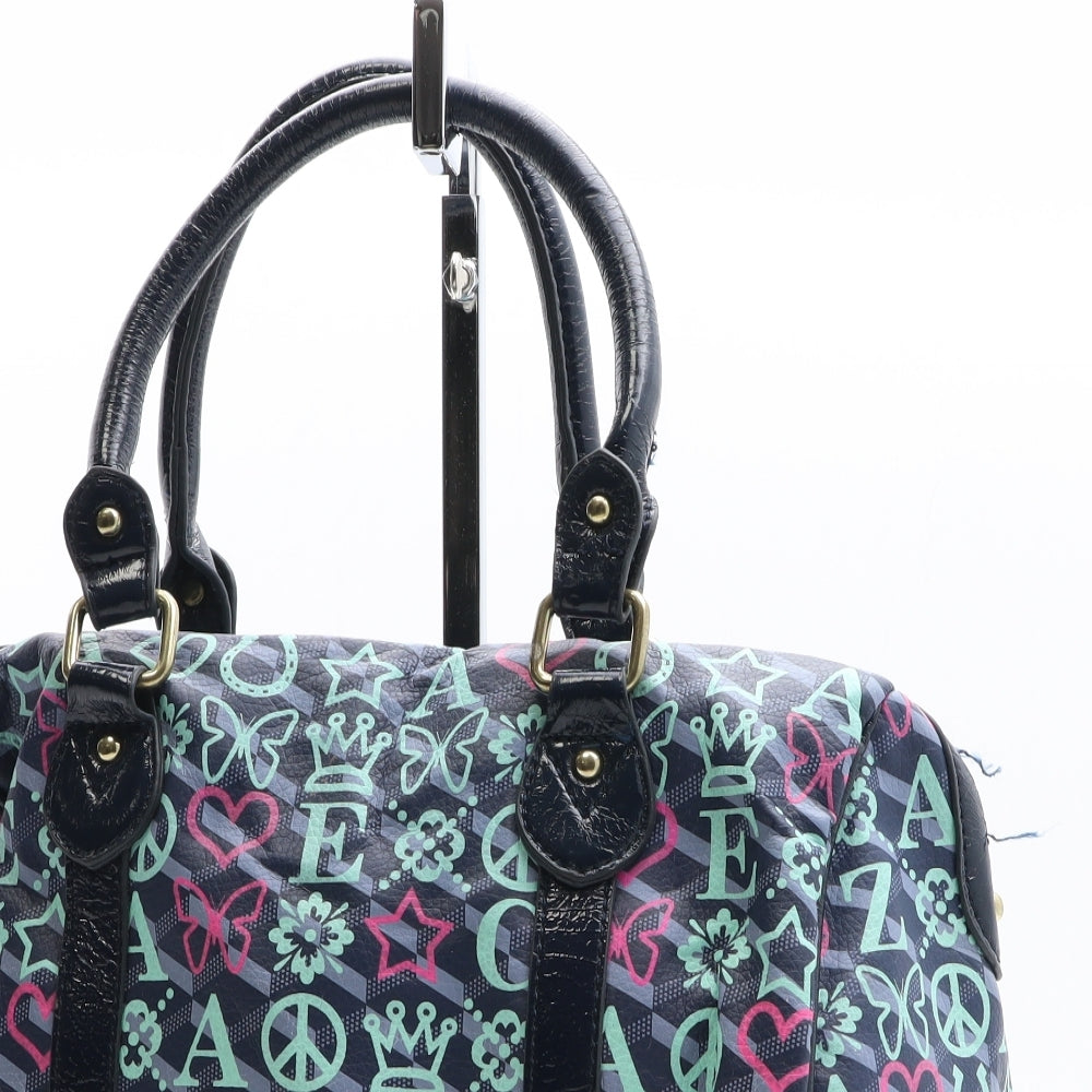 Accessorize Womens Blue Geometric Polyurethane Top Handle Bag Size Medium