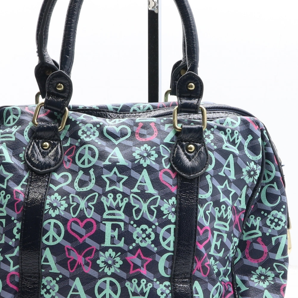 Accessorize Womens Blue Geometric Polyurethane Top Handle Bag Size Medium