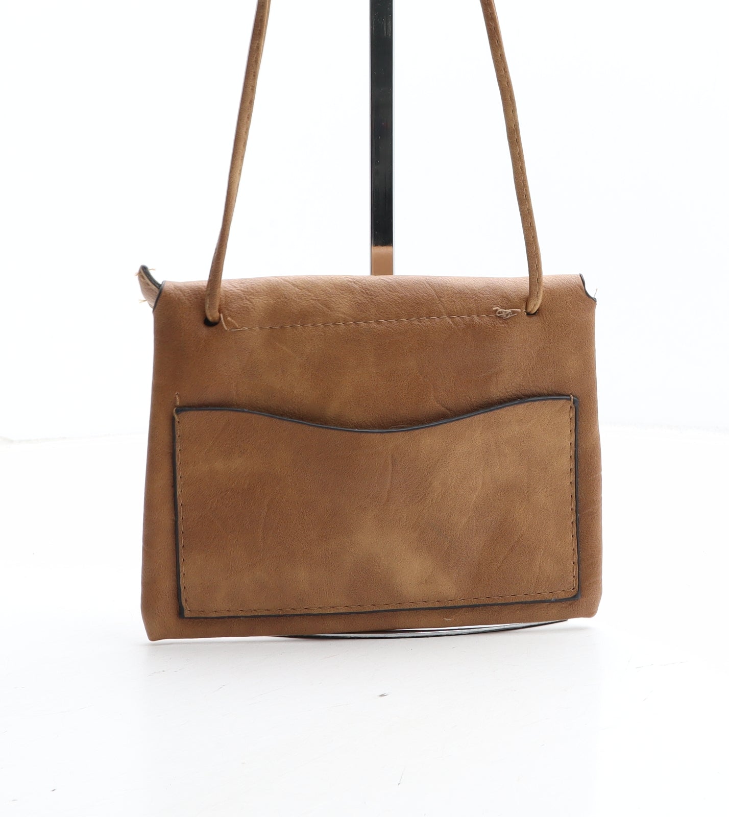 Preworn Womens Brown Solid Polyurethane Shoulder Bag Size Small