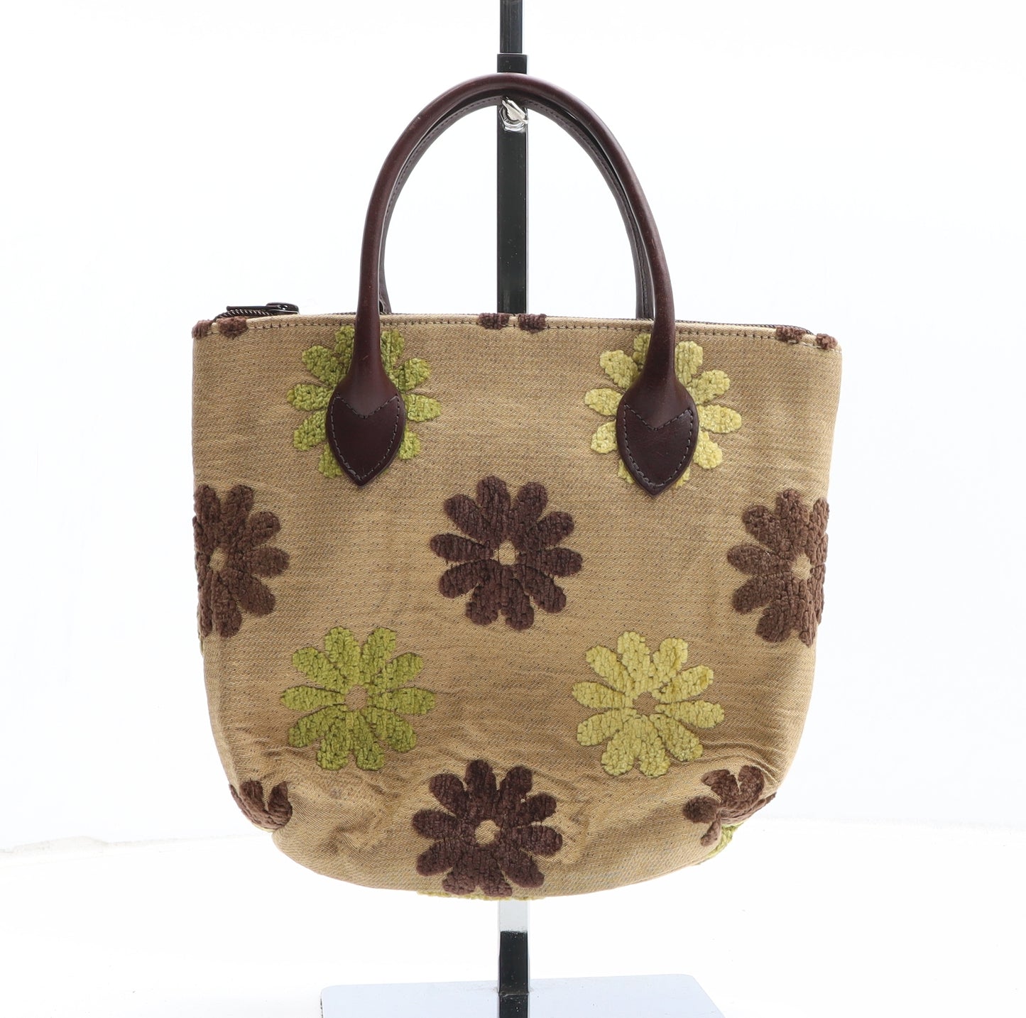 Liz Cox Womens Brown Floral Polyester Top Handle Bag Size Medium