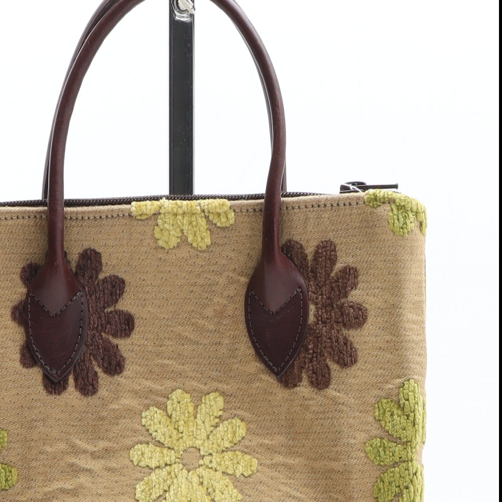 Liz Cox Womens Brown Floral Polyester Top Handle Bag Size Medium