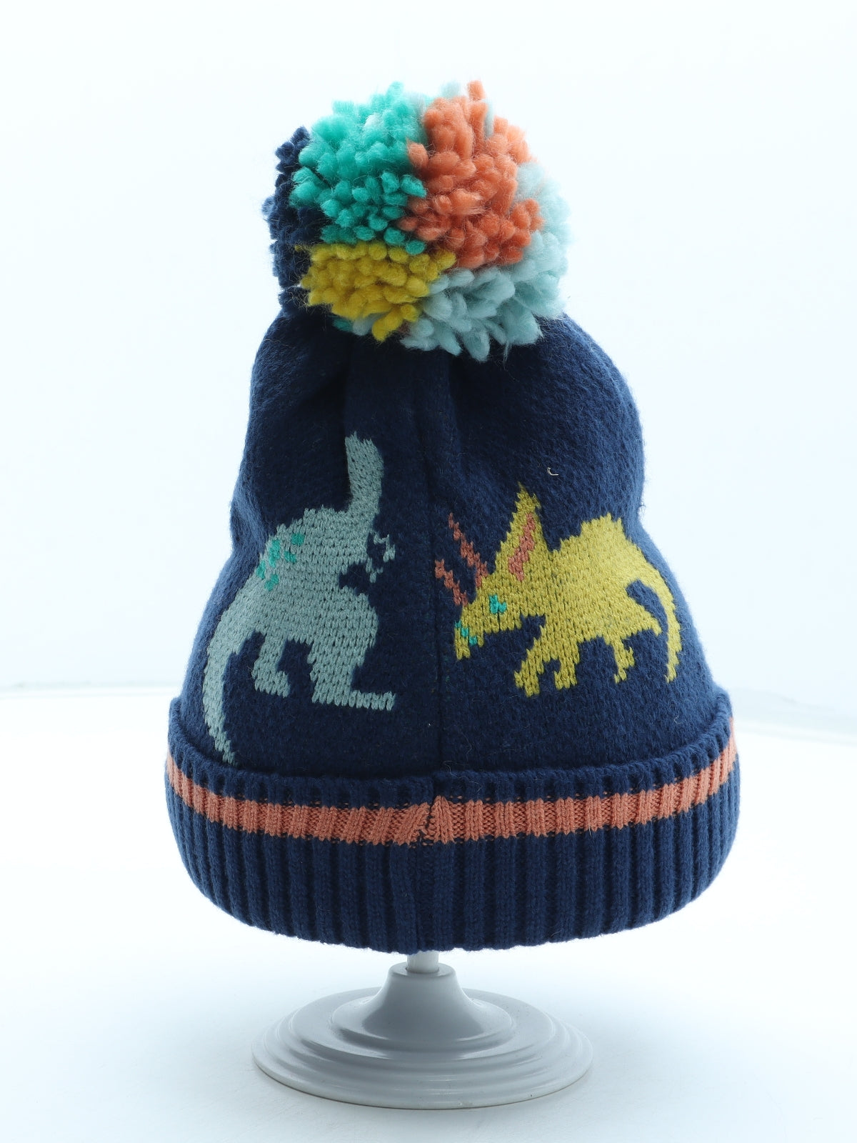 Marks and Spencer Boys Multicoloured Geometric Acrylic Bobble Hat Size S - Dinosaur Size 18-36 Months