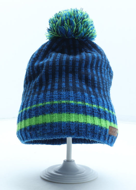Wed'ze Boys Blue Striped Acrylic Bobble Hat One Size