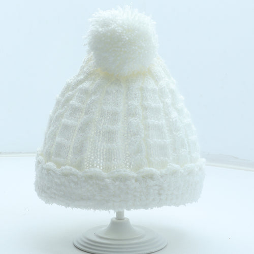 Preworn Girls White Acrylic Bobble Hat One Size