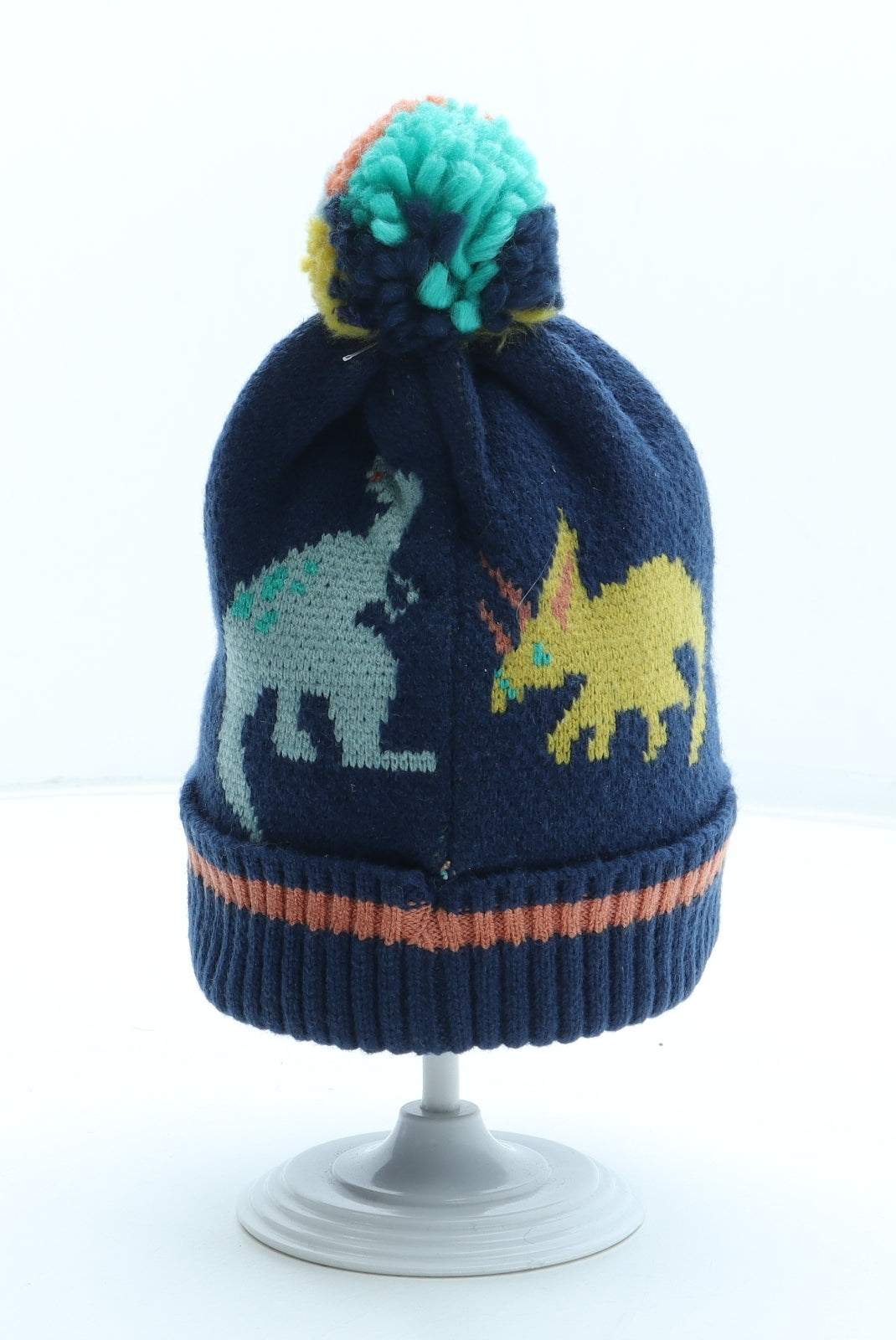 Marks and Spencer Boys Multicoloured Geometric Acrylic Bobble Hat Size S - Dinosaur Size 12-18 months