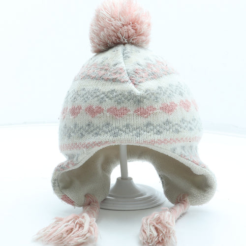 Primark Girls Multicoloured Fair Isle Acrylic Bobble Hat Size S