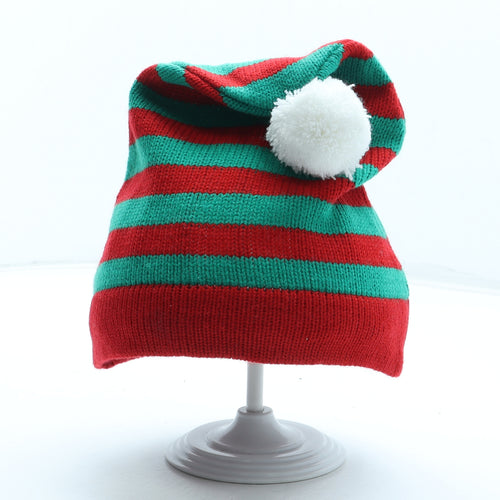 Preworn Boys Multicoloured Striped Acrylic Bobble Hat Size S - Christmas Elf Hat
