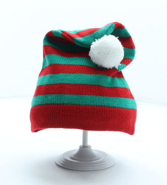Preworn Boys Multicoloured Striped Acrylic Bobble Hat Size S - Christmas Elf Hat