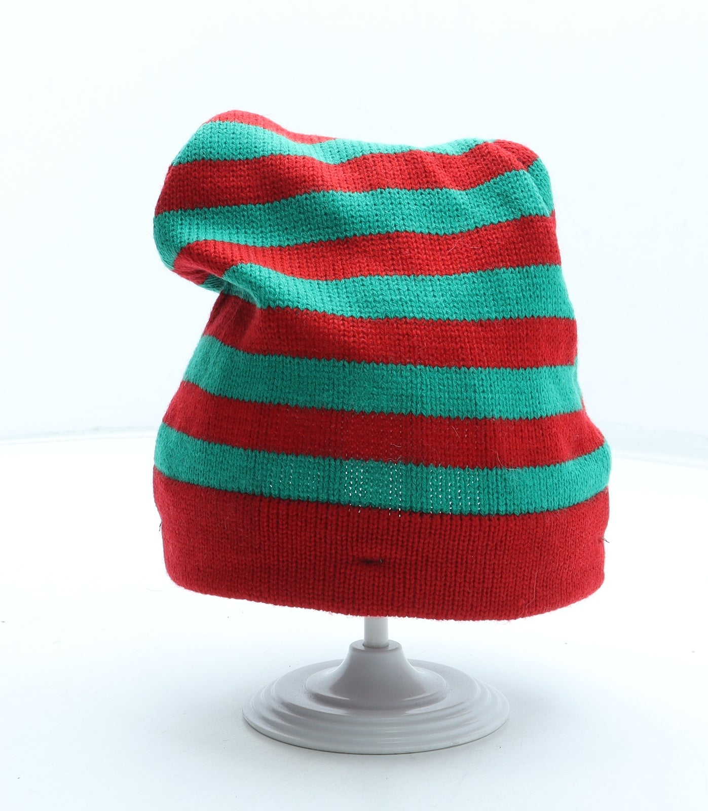 Preworn Boys Multicoloured Striped Acrylic Bobble Hat Size S - Christmas Elf Hat