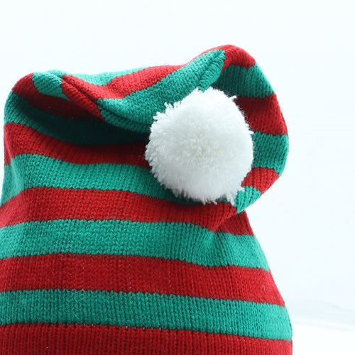 Preworn Boys Multicoloured Striped Acrylic Bobble Hat Size S - Christmas Elf Hat