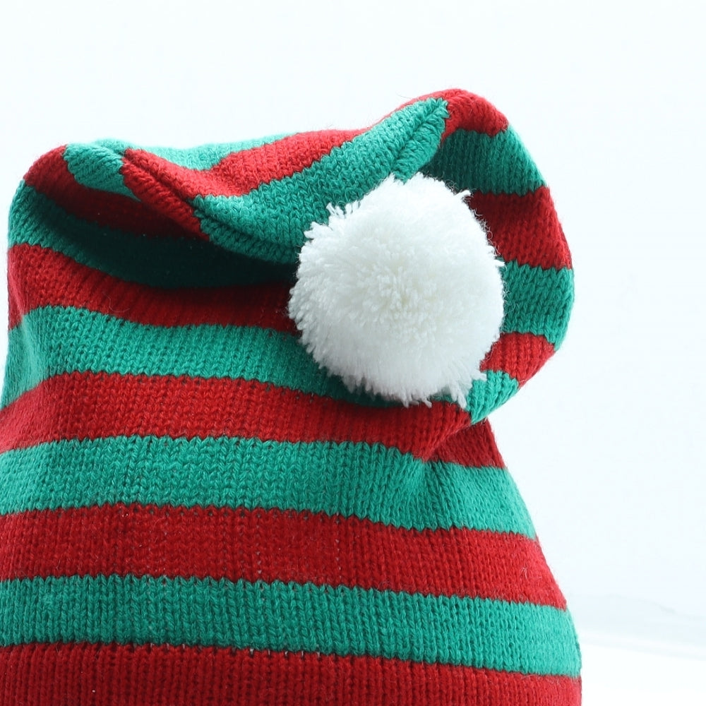 Preworn Boys Multicoloured Striped Acrylic Bobble Hat Size S - Christmas Elf Hat