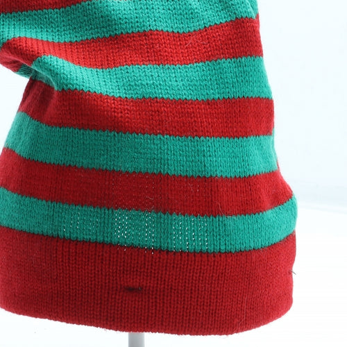 Preworn Boys Multicoloured Striped Acrylic Bobble Hat Size S - Christmas Elf Hat