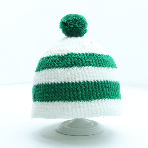 Preworn Mens Green Striped Acrylic Winter Hat Size M