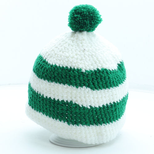 Preworn Mens Green Striped Acrylic Winter Hat Size M