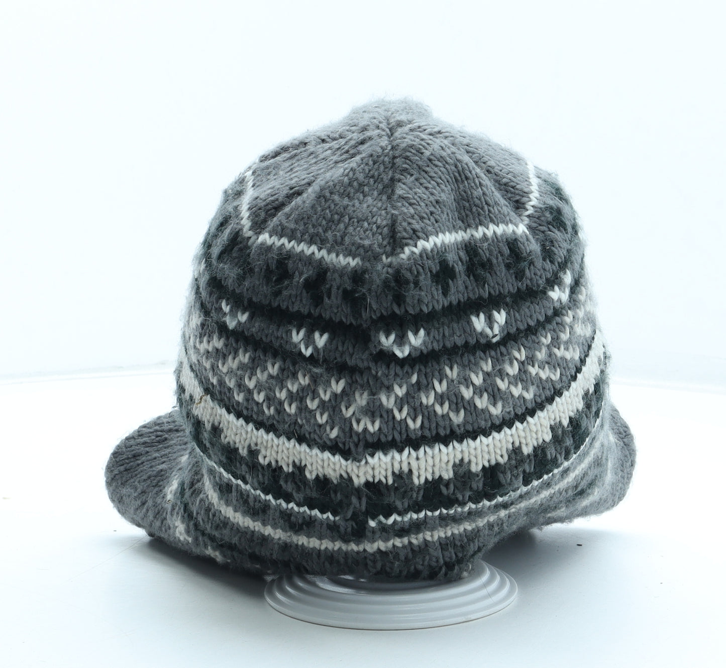 Preworn Boys Grey Fair Isle Acrylic Winter Hat Size S