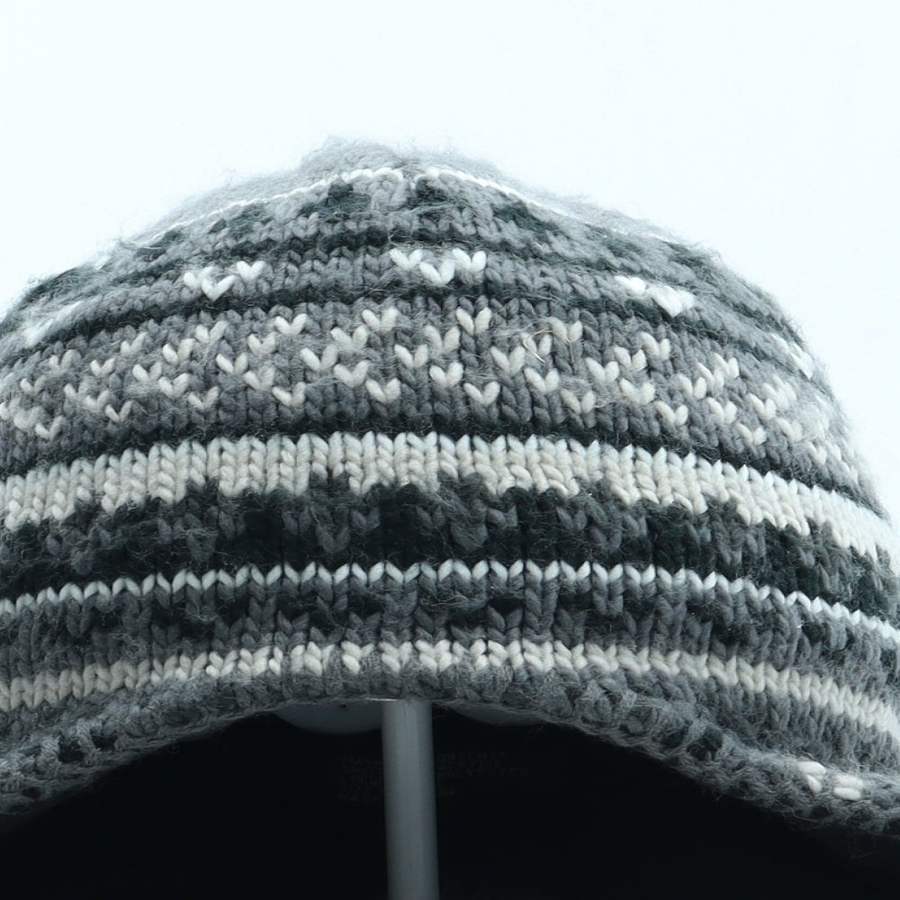 Preworn Boys Grey Fair Isle Acrylic Winter Hat Size S