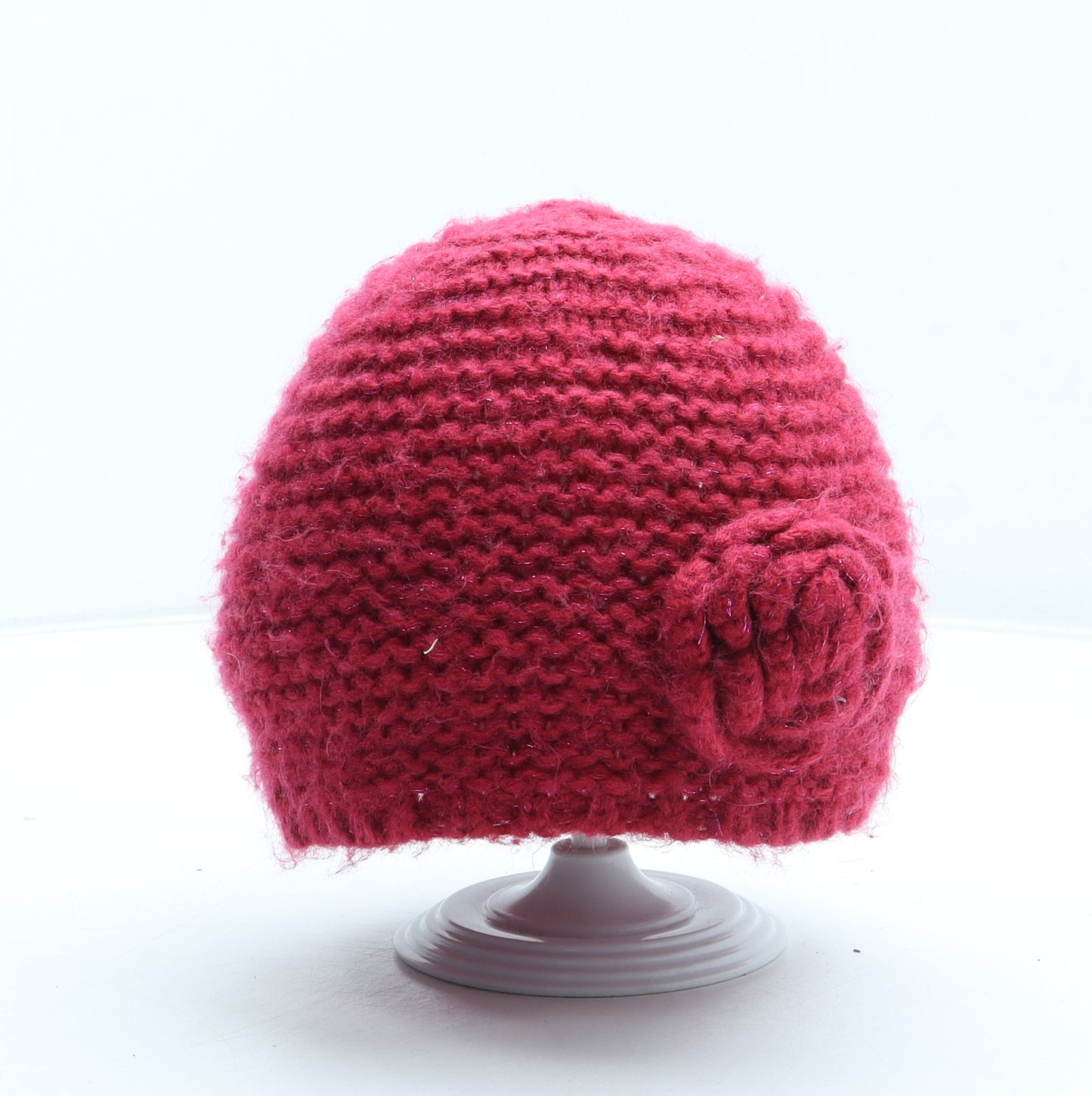 Preworn Womens Pink Acrylic Beanie Size S - Flower Detail