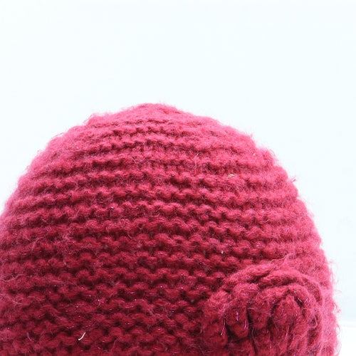 Preworn Womens Pink Acrylic Beanie Size S - Flower Detail