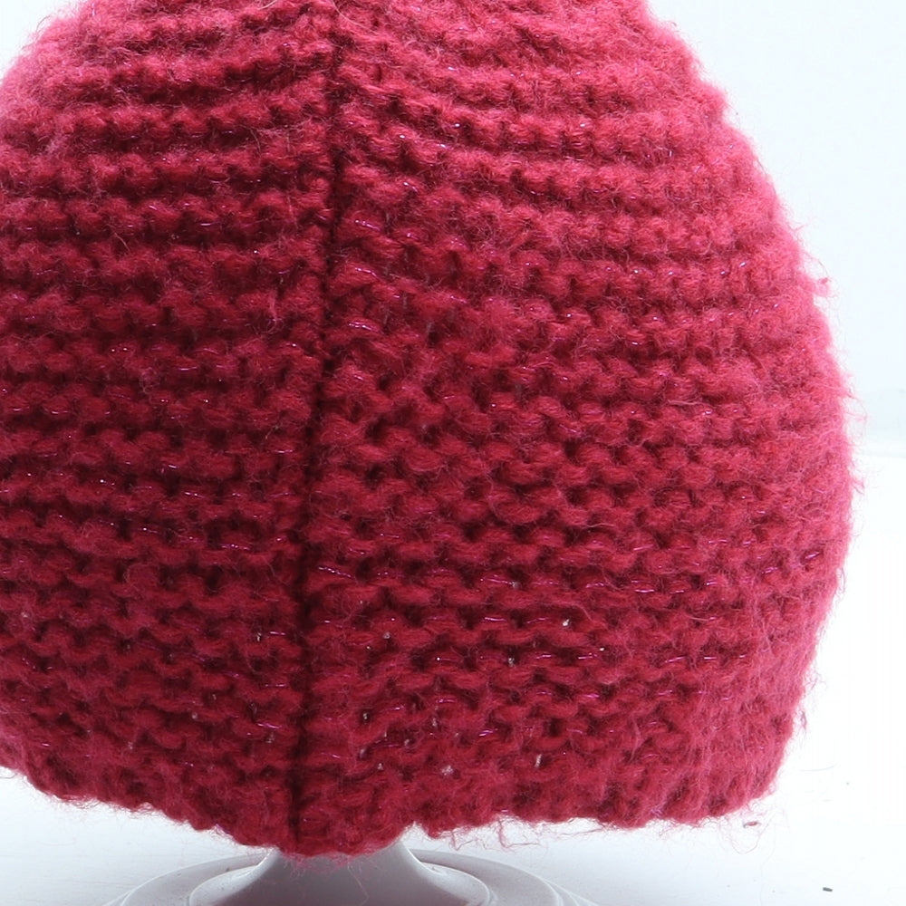 Preworn Womens Pink Acrylic Beanie Size S - Flower Detail