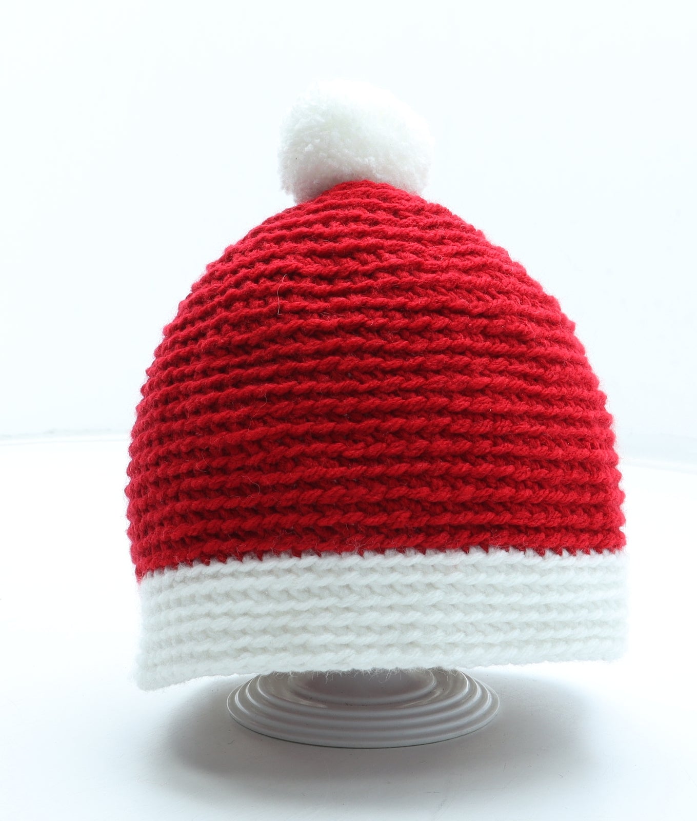 Preworn Womens Red Colourblock Acrylic Bobble Hat One Size - Father Christmas Hat