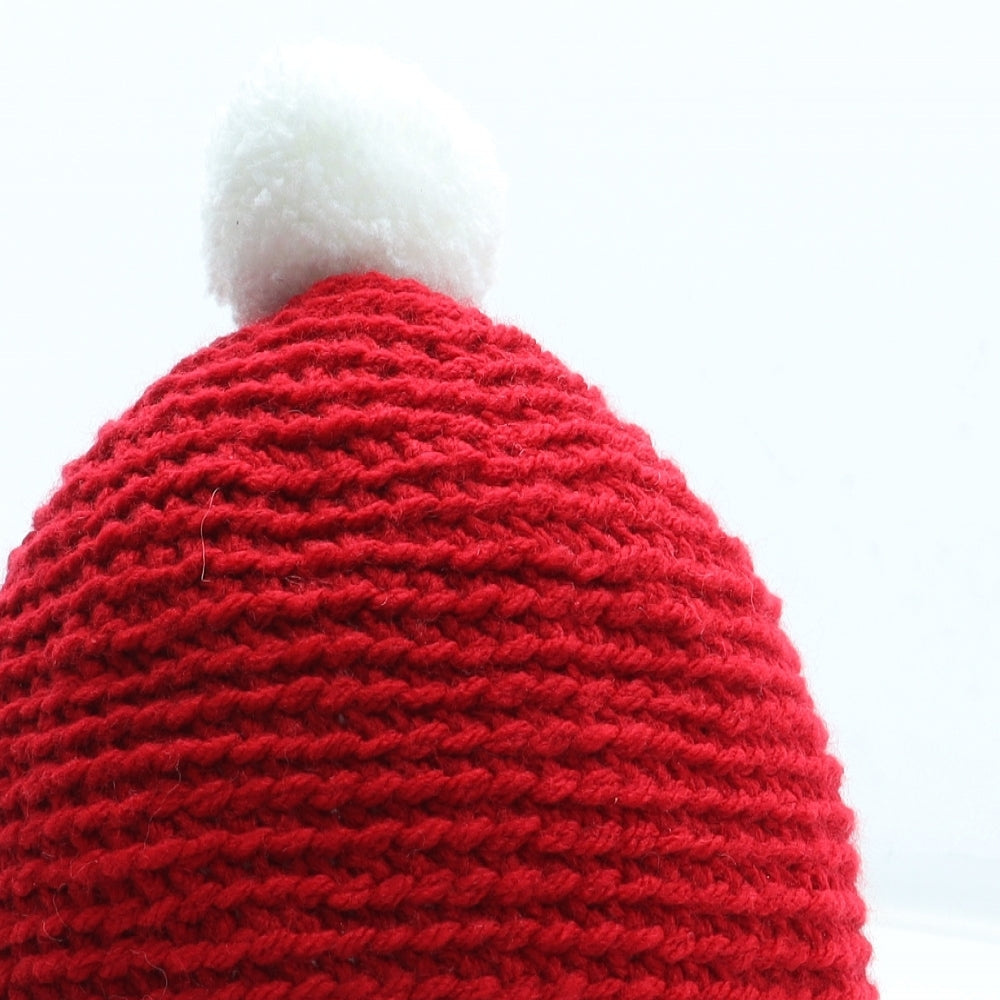 Preworn Womens Red Colourblock Acrylic Bobble Hat One Size - Father Christmas Hat