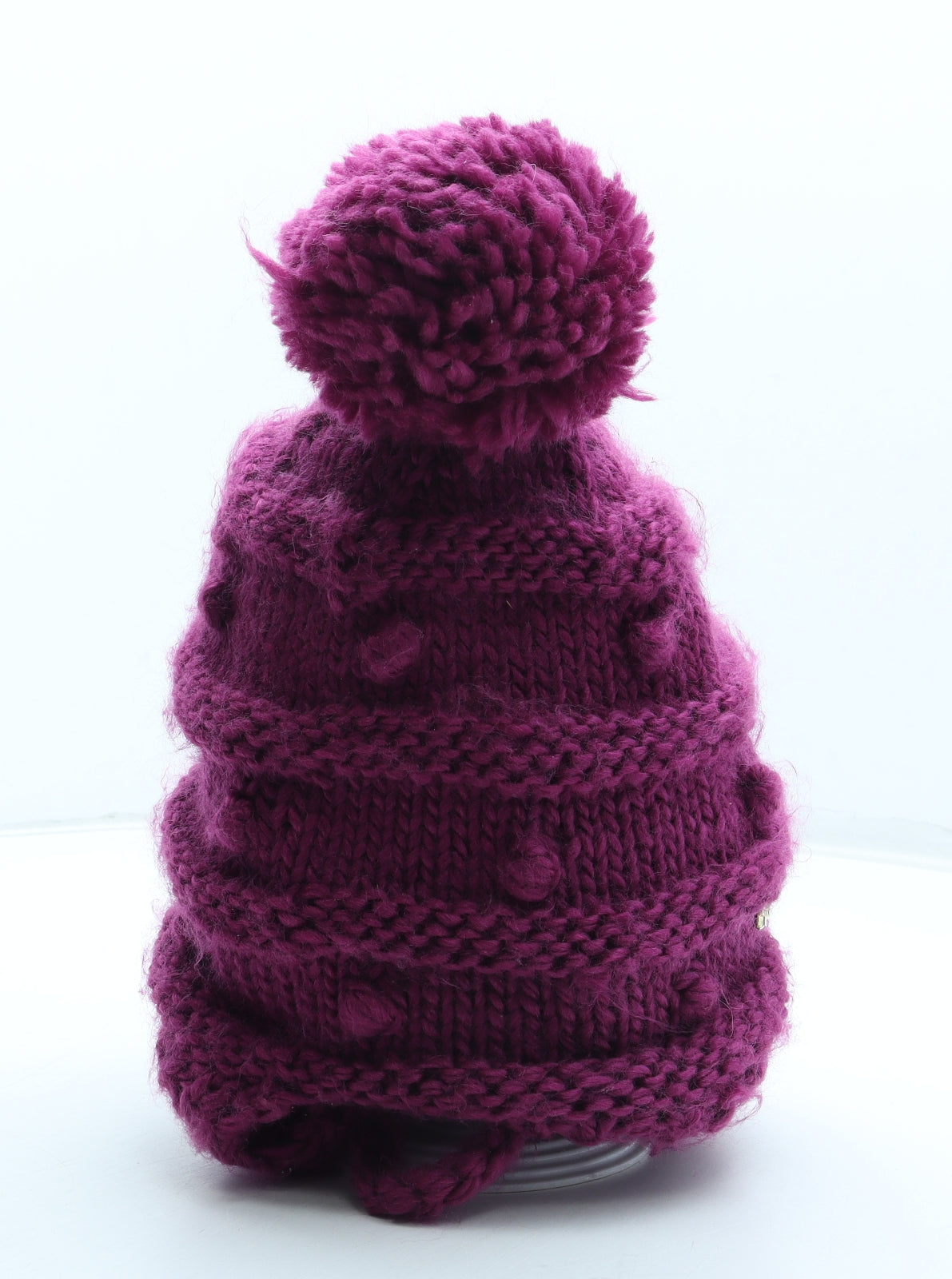 Preworn Womens Purple Acrylic Bobble Hat One Size - Flower Detail