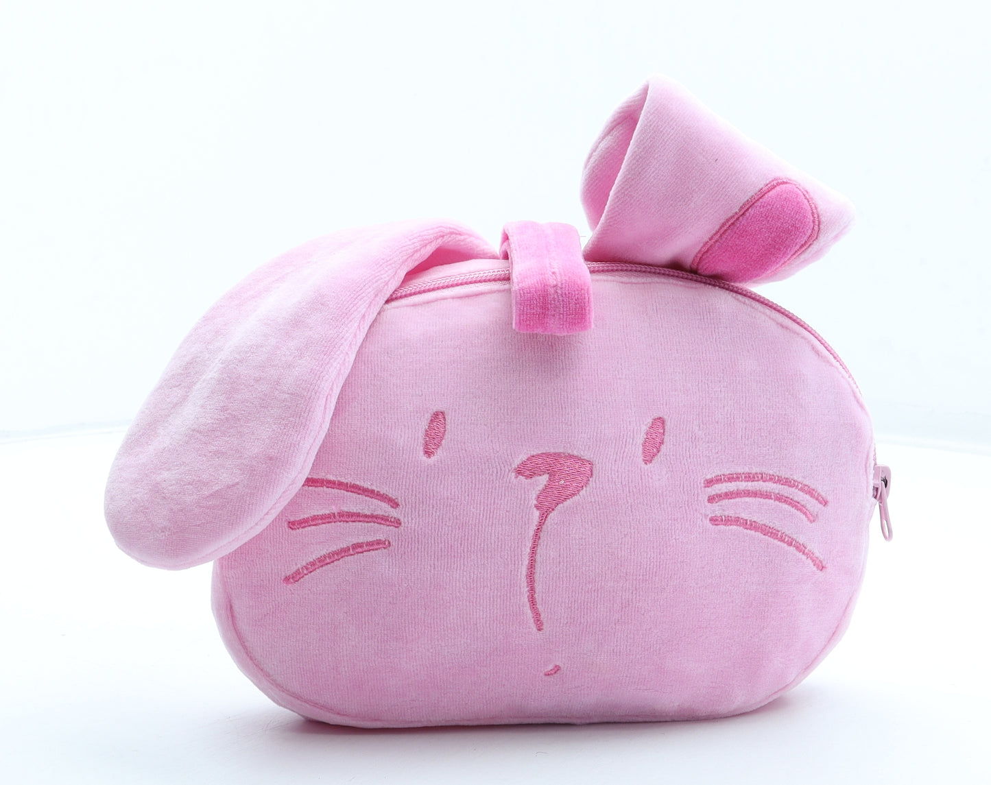 Preworn Girls Pink Polyester Clutch Size Small Zip - Rabbit Detail