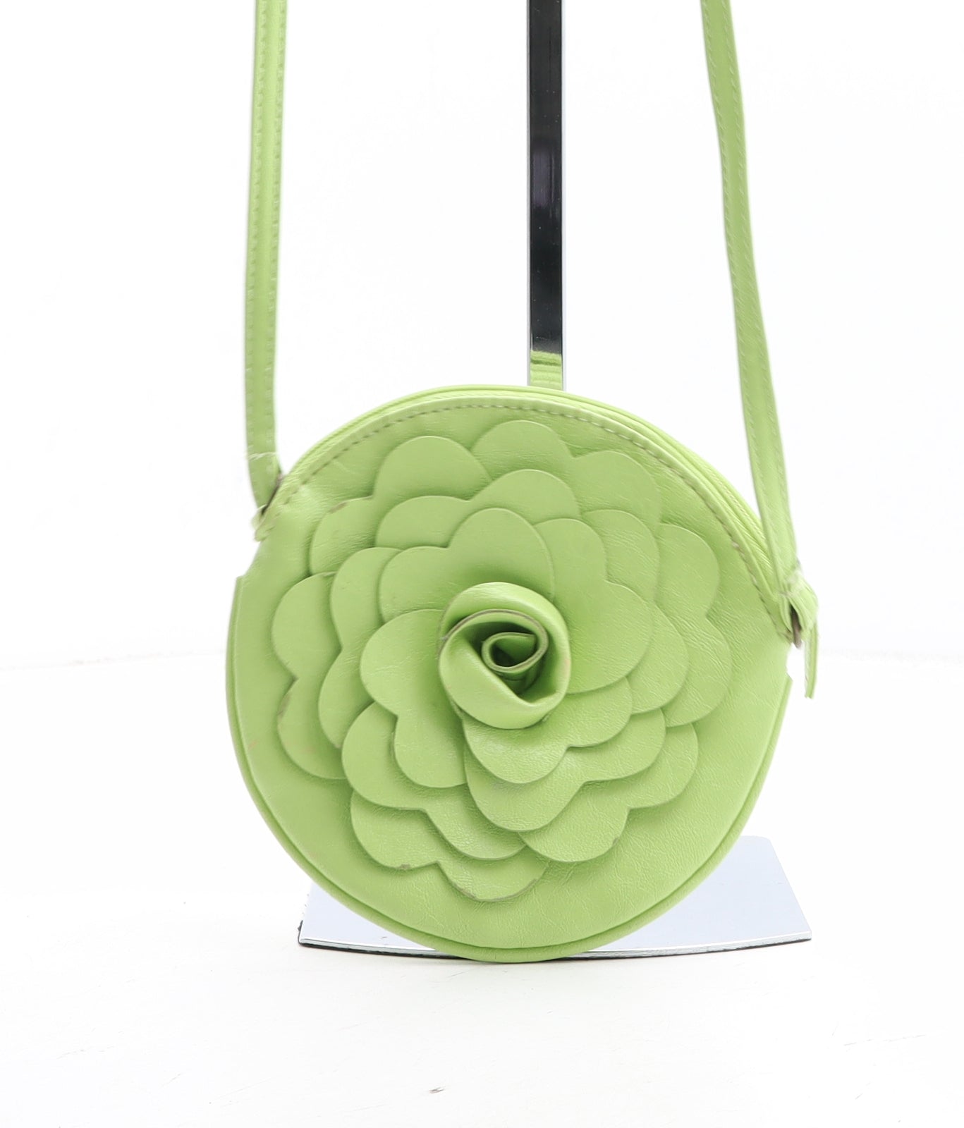 Preworn Womens Green Solid Polyurethane Crossbody Size Small - Flower Detail