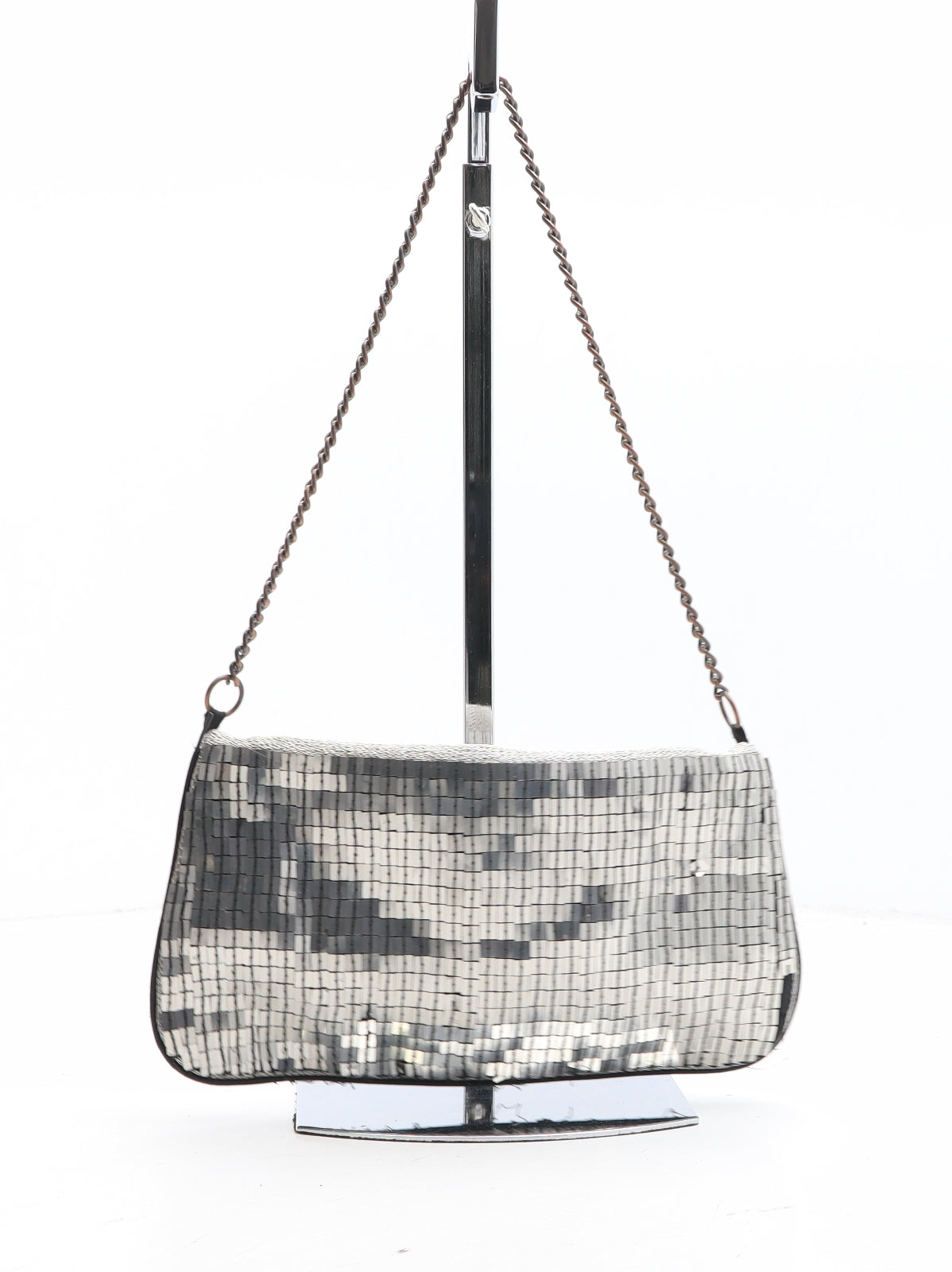 Accessorize Womens Silver Solid Polyester Clutch Size Small - Flower Detail