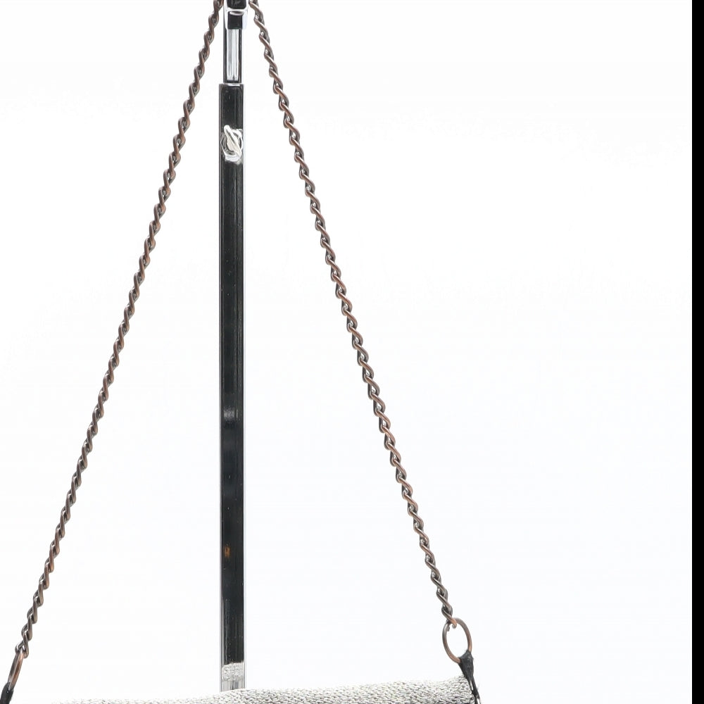 Accessorize Womens Silver Solid Polyester Clutch Size Small - Flower Detail