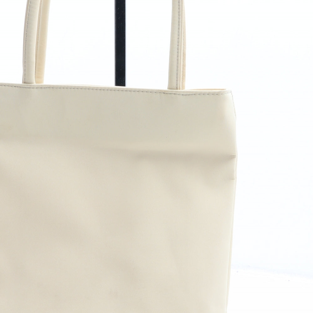 Preworn Womens Beige Solid Polyester Top Handle Bag Size Medium - Flower Detail