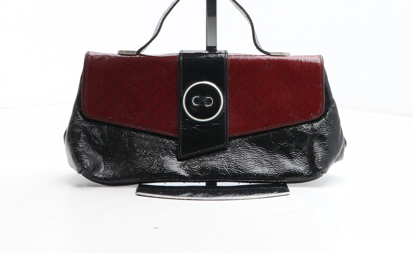 Ezzio Womens Black Colorblock Polyurethane Top Handle Bag Size Small