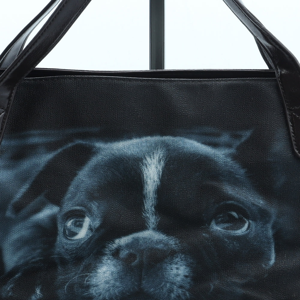 Preworn Womens Black Geometric Polyurethane Top Handle Bag Size Large - Dog