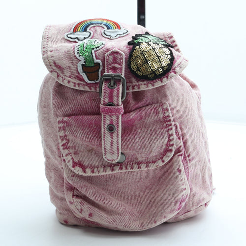 Preworn Girls Pink Geometric Polyester Backpack Size Medium Buckle