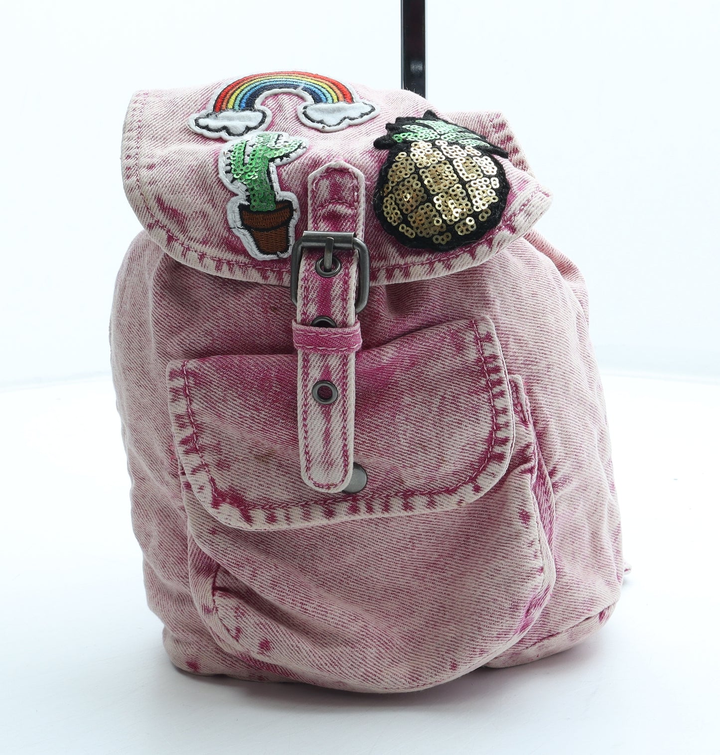 Preworn Girls Pink Geometric Polyester Backpack Size Medium Buckle