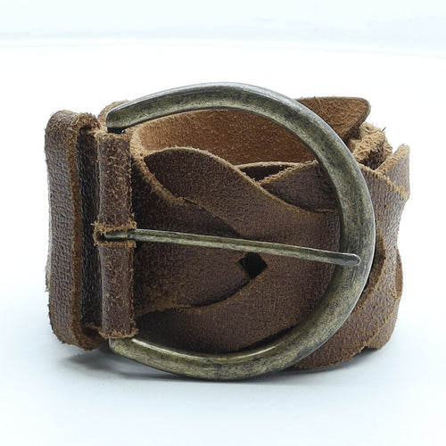 Preworn Womens Brown Solid Leather Woven Belt Belt One Size