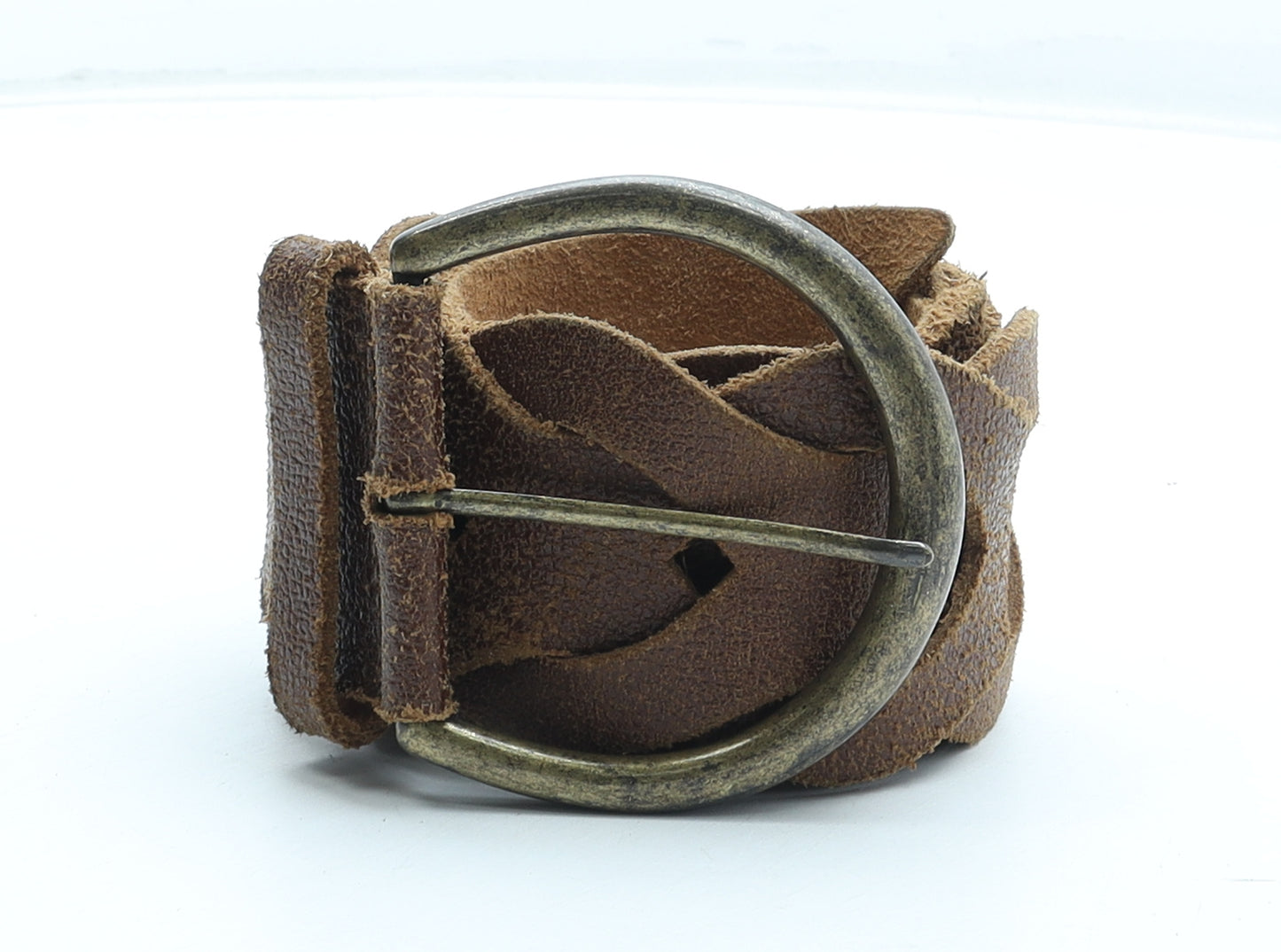Preworn Womens Brown Solid Leather Woven Belt Belt One Size
